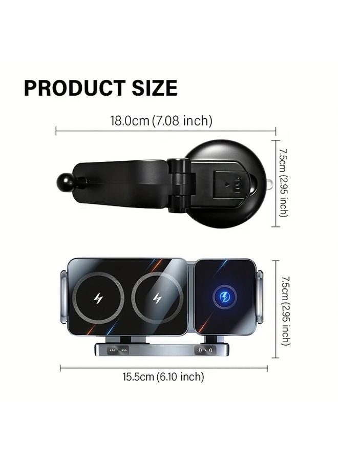 Grey 2 In 1 Rotating Car Phone Stand Wireless Charger 15W Fast Charging Foldable - Image 2